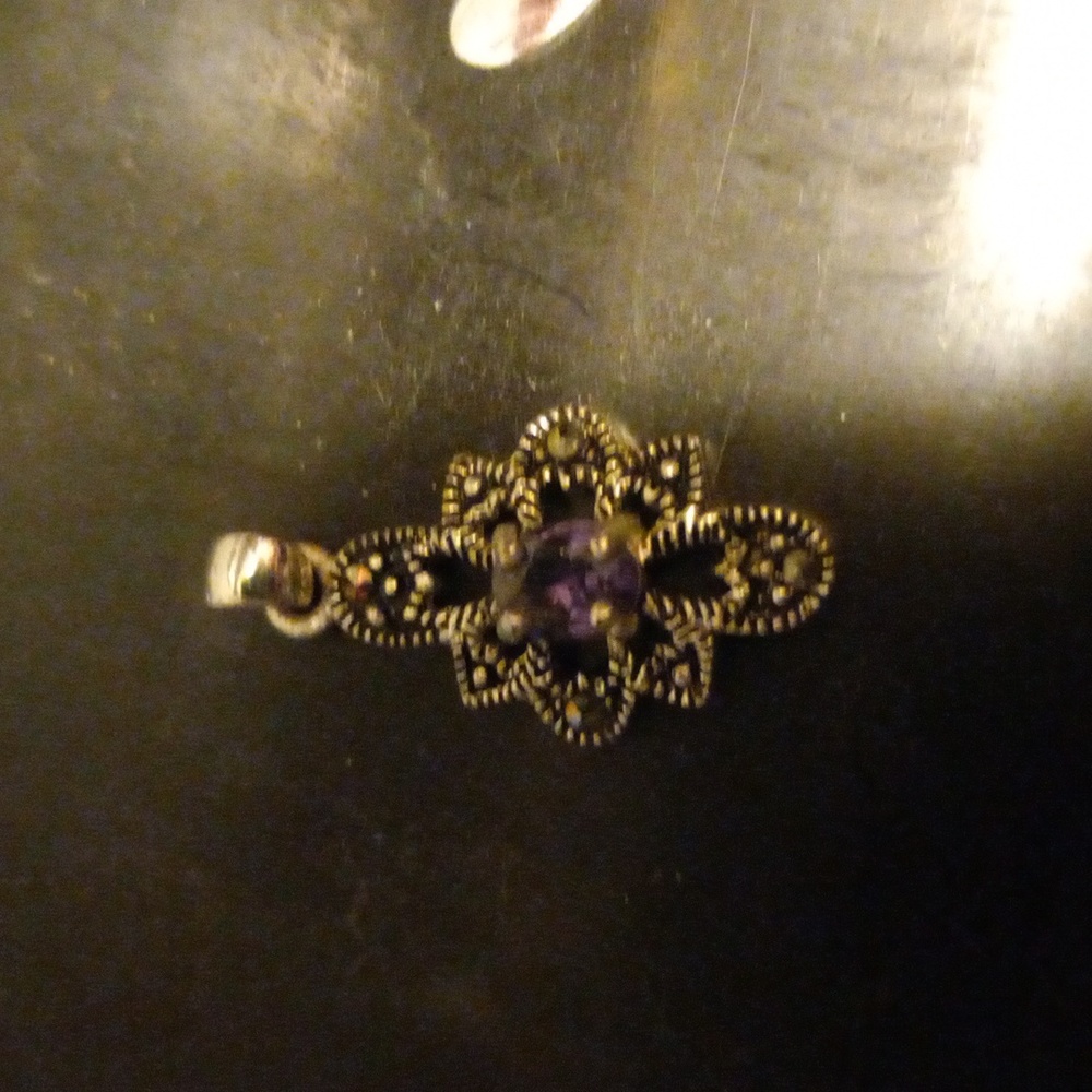 Sterling silver Amethyst marquis pendant & earrings set